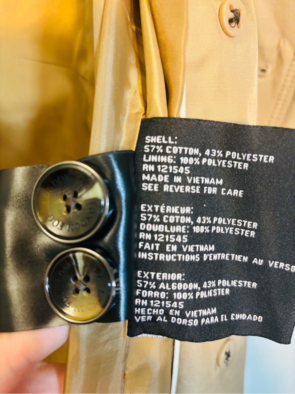 NWOT London Fog Beige Double-Breasted Trench Coat with Waist Tie - Picture 9 of 11